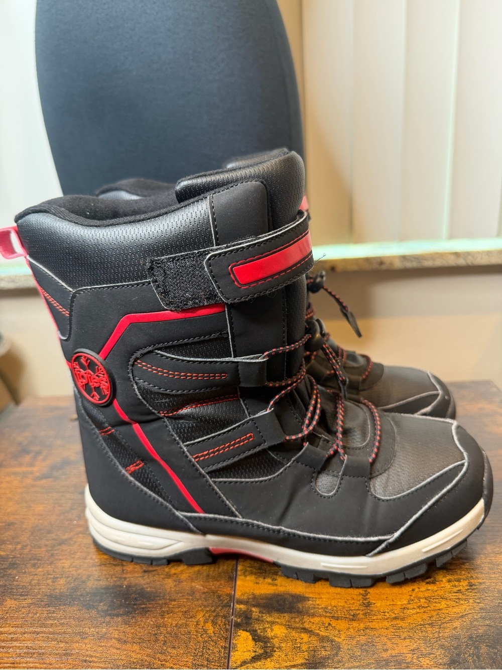Totes Boys Black and Red Winter Boots - Sturdy Outdoor Snow Sneakers Size 6